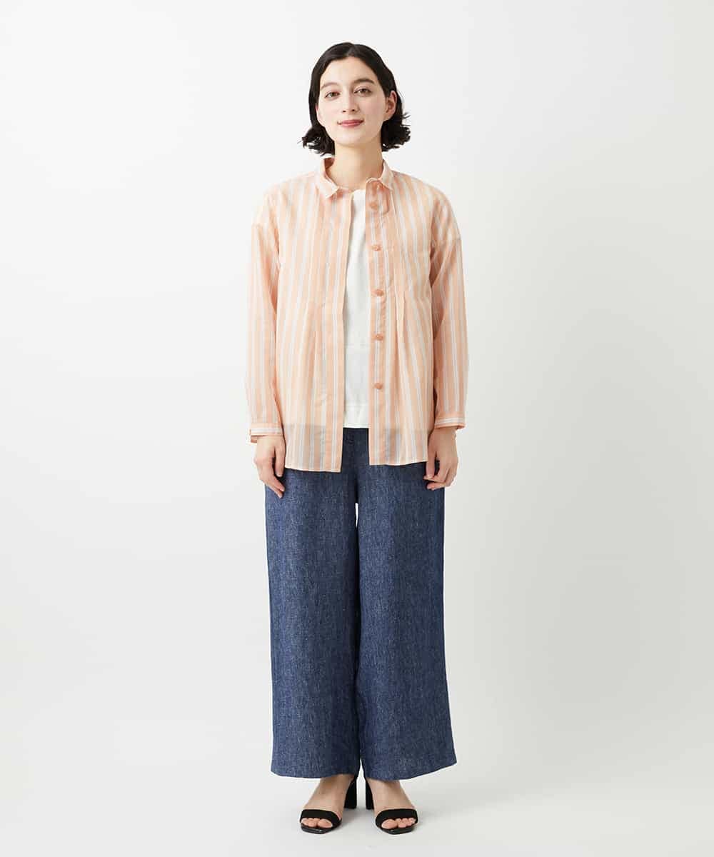 NHBGF86250 GIANNI LO GIUDICE(小さいサイズ)(メゾン ドゥ サンク) シアーストライプ前開きブラウス オレンジ