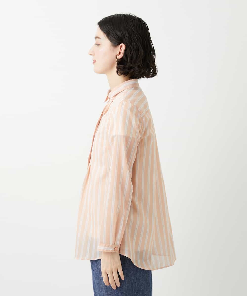 NHBGF86250 GIANNI LO GIUDICE(小さいサイズ)(メゾン ドゥ サンク) シアーストライプ前開きブラウス オレンジ