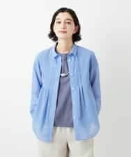 NHBGF86250 GIANNI LO GIUDICE(小さいサイズ)(メゾン ドゥ サンク) シアーストライプ前開きブラウス ブルー