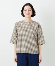 NHBGF87230 GIANNI LO GIUDICE(小さいサイズ)(メゾン ドゥ サンク) ステッチギンガムチェックプルオーバーブラウス カーキ