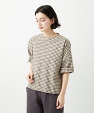 NHBGF87230 GIANNI LO GIUDICE(小さいサイズ)(メゾン ドゥ サンク) ステッチギンガムチェックプルオーバーブラウス カーキ
