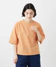 NHBGF87230 GIANNI LO GIUDICE(小さいサイズ)(メゾン ドゥ サンク) ステッチギンガムチェックプルオーバーブラウス オレンジ