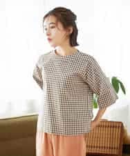 NHBGF87230 GIANNI LO GIUDICE(小さいサイズ)(メゾン ドゥ サンク) ステッチギンガムチェックプルオーバーブラウス カーキ