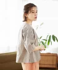 NHBGF87230 GIANNI LO GIUDICE(小さいサイズ)(メゾン ドゥ サンク) ステッチギンガムチェックプルオーバーブラウス カーキ