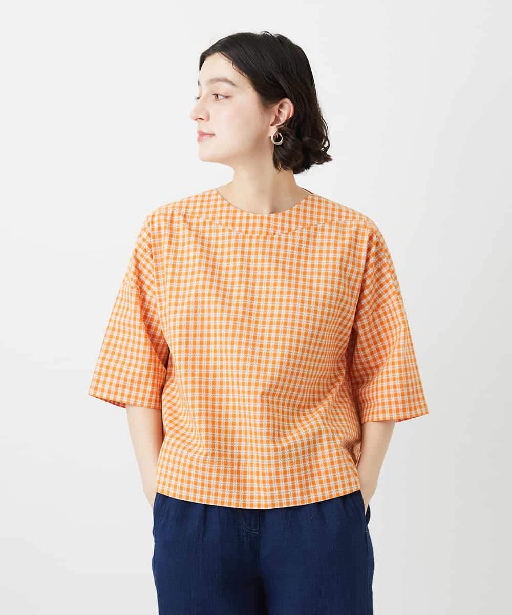 NHBGF87230 GIANNI LO GIUDICE(小さいサイズ)(メゾン ドゥ サンク) ステッチギンガムチェックプルオーバーブラウス カーキ