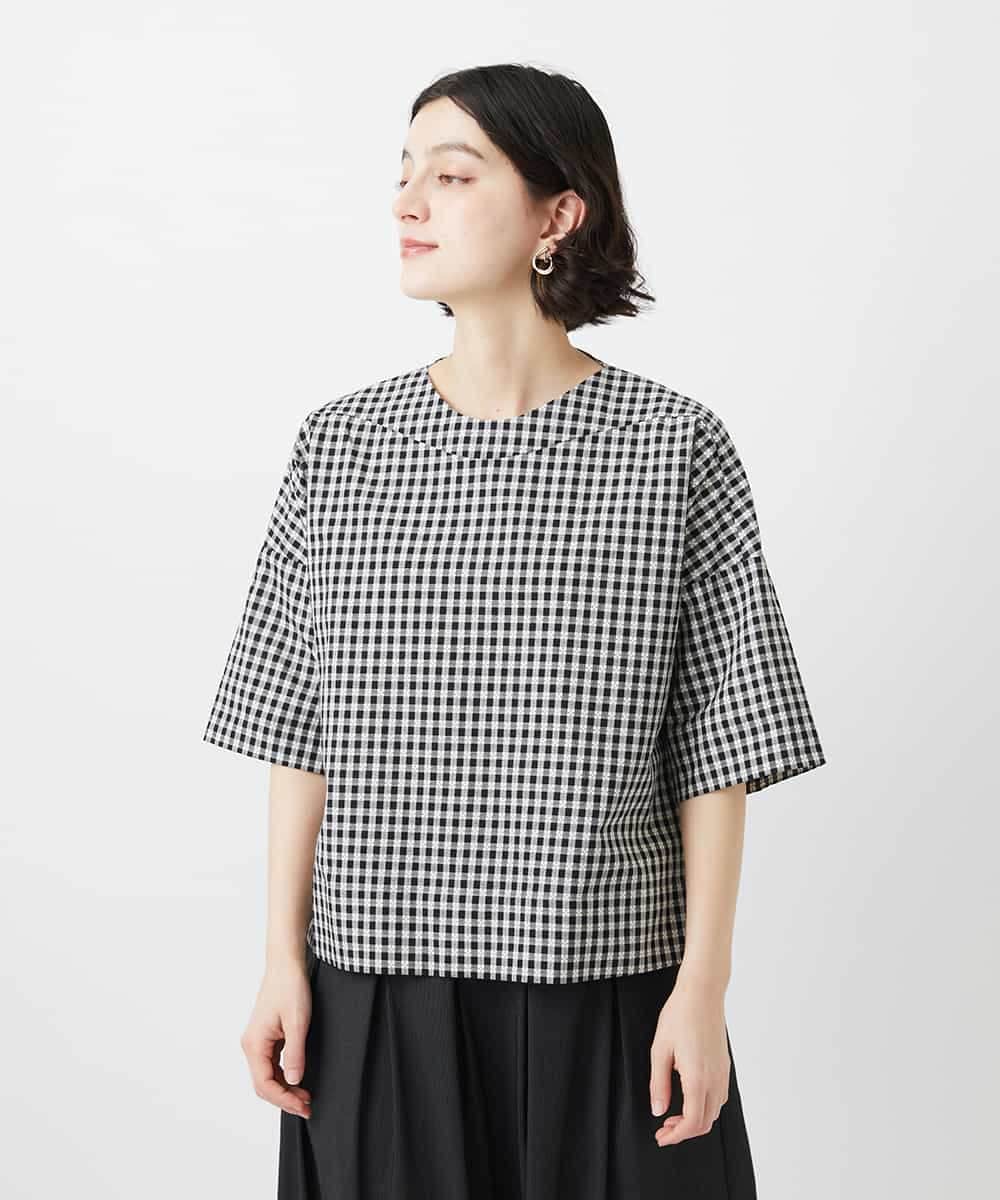 NHBGF87230 GIANNI LO GIUDICE(小さいサイズ)(メゾン ドゥ サンク) ステッチギンガムチェックプルオーバーブラウス カーキ