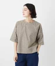 NHBGF87230 GIANNI LO GIUDICE(小さいサイズ)(メゾン ドゥ サンク) ステッチギンガムチェックプルオーバーブラウス カーキ