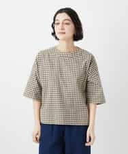 NHBGF87230 GIANNI LO GIUDICE(小さいサイズ)(メゾン ドゥ サンク) ステッチギンガムチェックプルオーバーブラウス カーキ