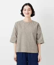 NHBGF87230 GIANNI LO GIUDICE(小さいサイズ)(メゾン ドゥ サンク) ステッチギンガムチェックプルオーバーブラウス カーキ