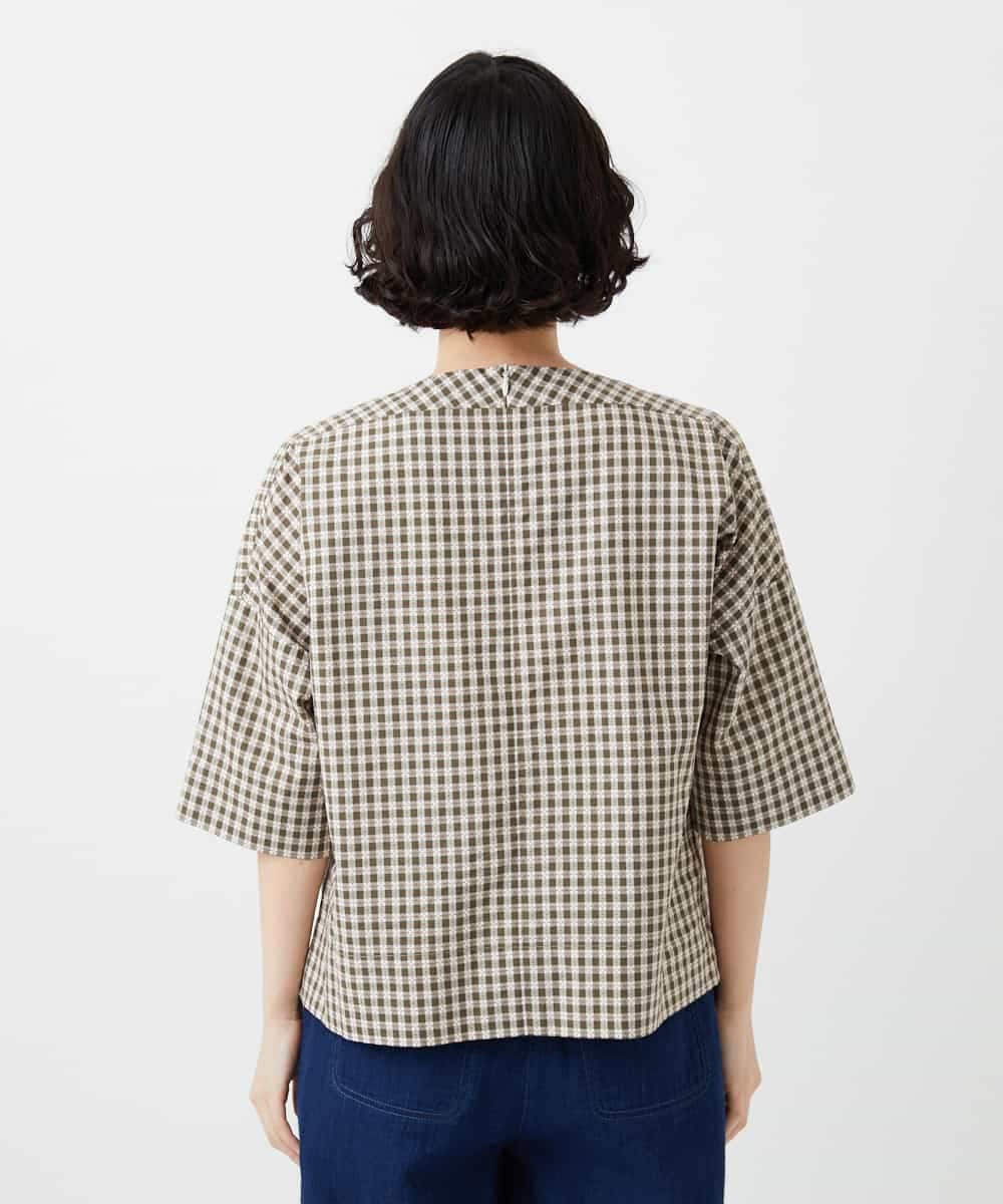 NHBGF87230 GIANNI LO GIUDICE(小さいサイズ)(メゾン ドゥ サンク) ステッチギンガムチェックプルオーバーブラウス カーキ