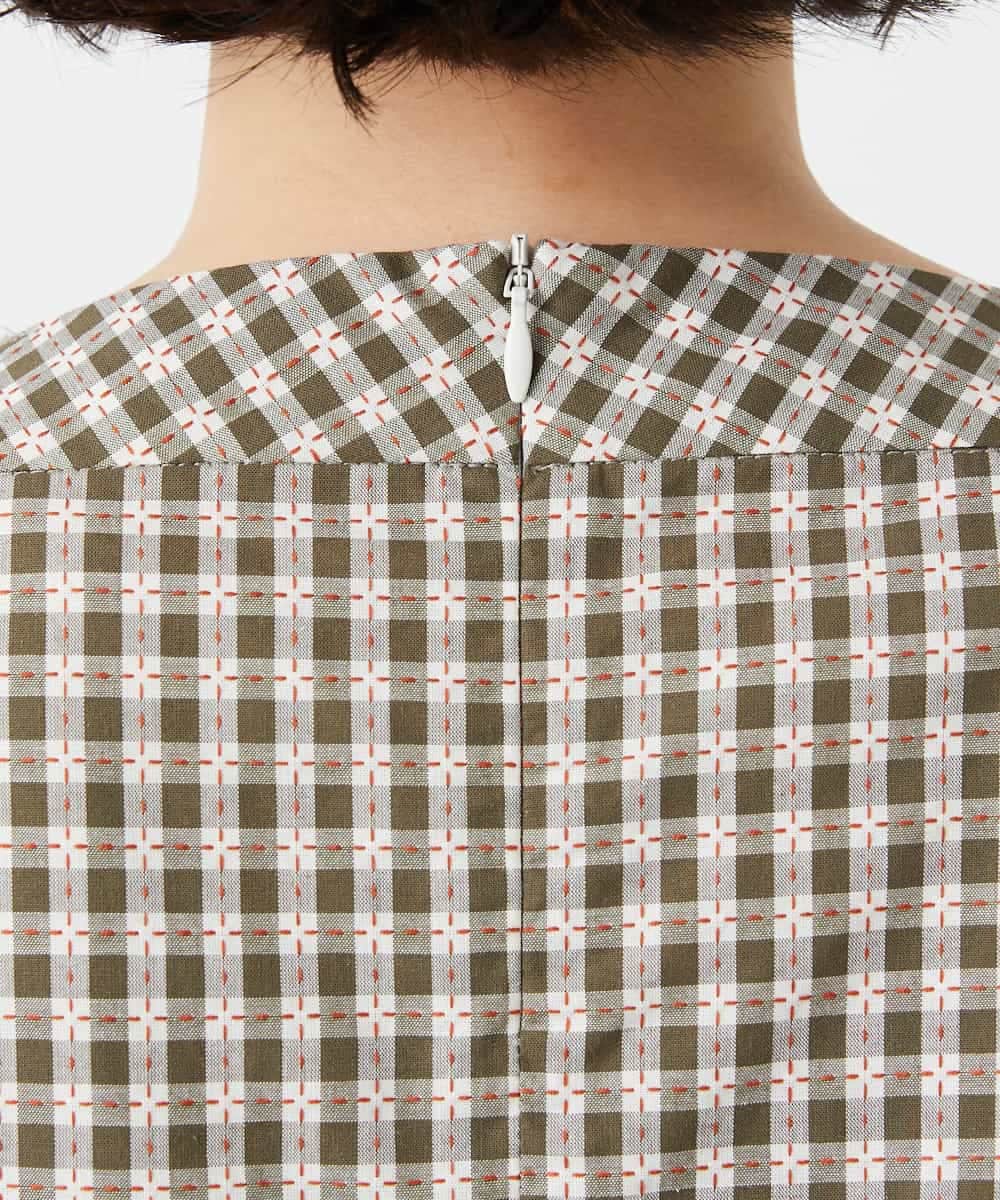 NHBGF87230 GIANNI LO GIUDICE(小さいサイズ)(メゾン ドゥ サンク) ステッチギンガムチェックプルオーバーブラウス カーキ