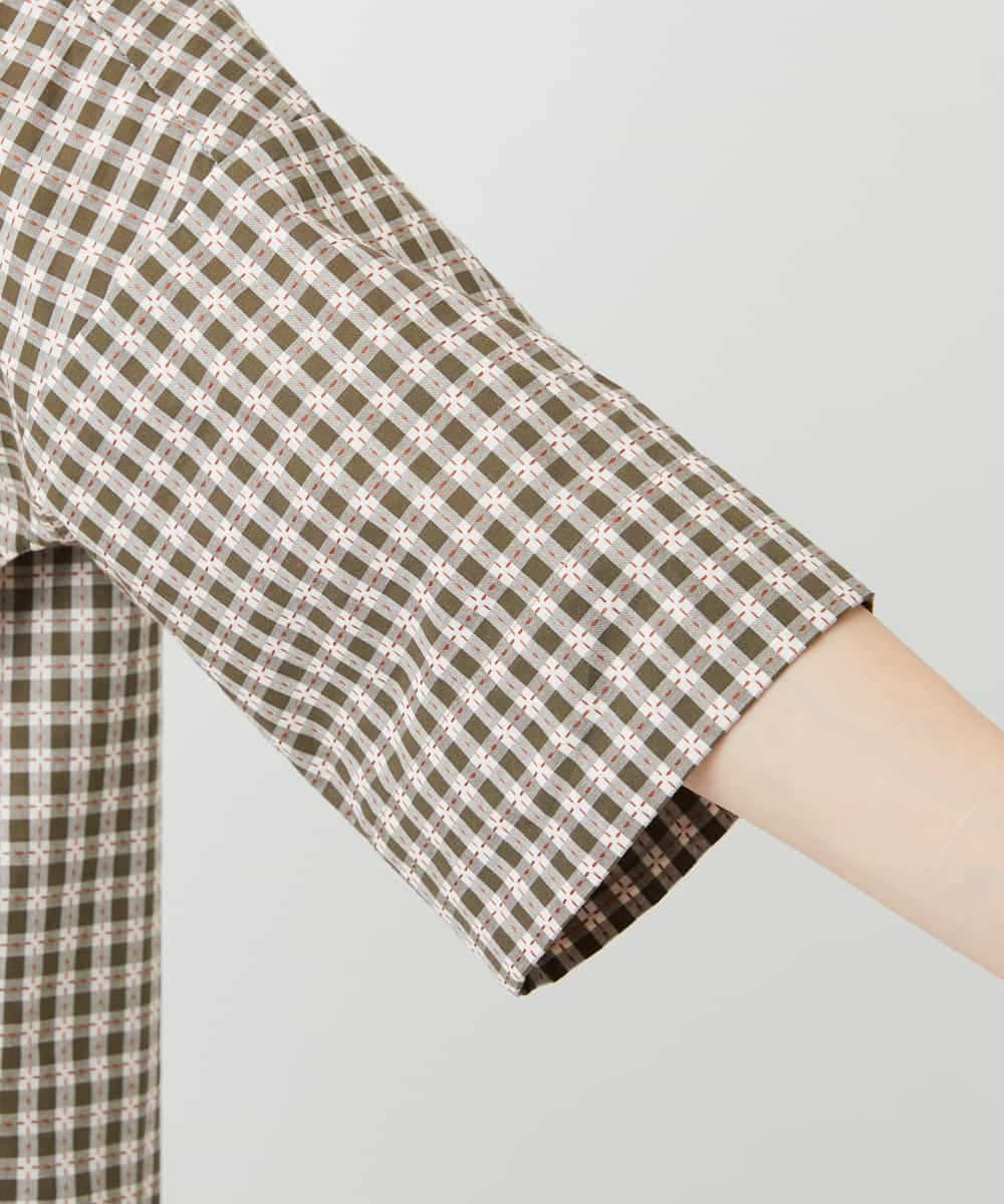 NHBGF87230 GIANNI LO GIUDICE(小さいサイズ)(メゾン ドゥ サンク) ステッチギンガムチェックプルオーバーブラウス カーキ