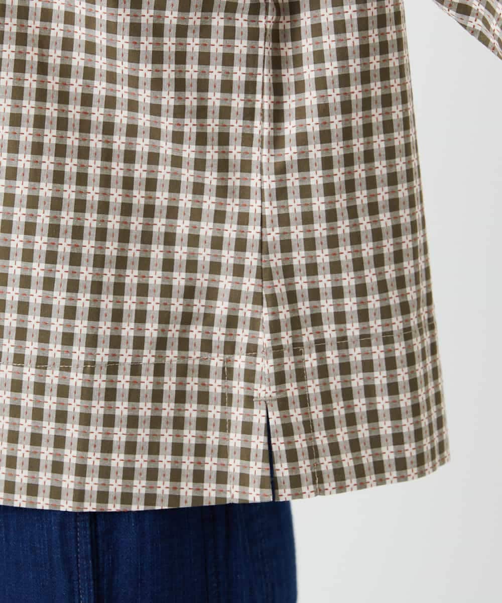 NHBGF87230 GIANNI LO GIUDICE(小さいサイズ)(メゾン ドゥ サンク) ステッチギンガムチェックプルオーバーブラウス カーキ