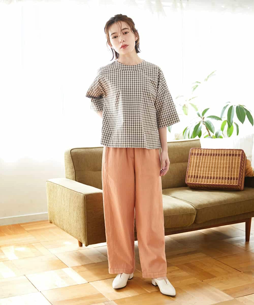 NHBGF87230 GIANNI LO GIUDICE(小さいサイズ)(メゾン ドゥ サンク) ステッチギンガムチェックプルオーバーブラウス カーキ