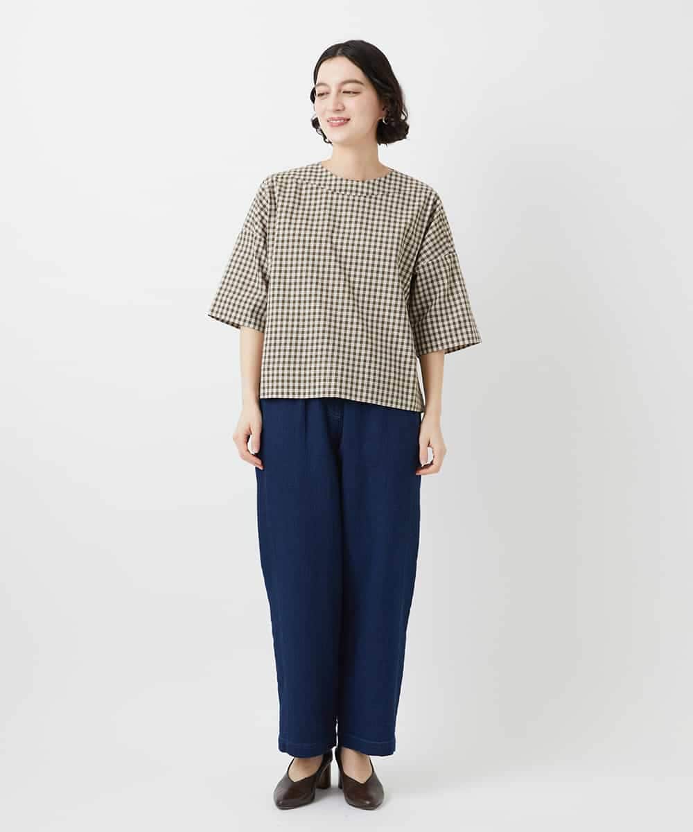 NHBGF87230 GIANNI LO GIUDICE(小さいサイズ)(メゾン ドゥ サンク) ステッチギンガムチェックプルオーバーブラウス カーキ