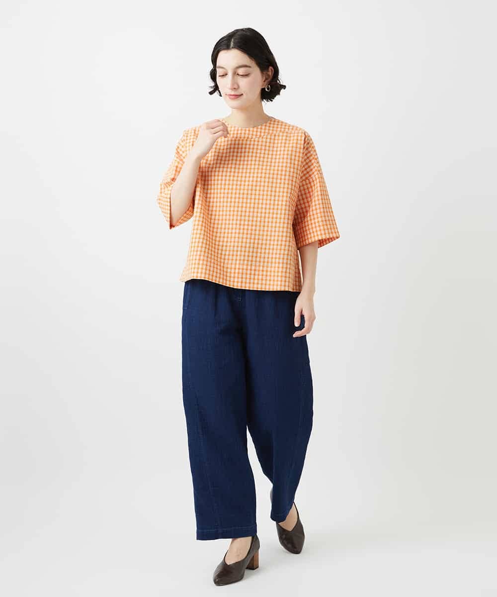 NHBGF87230 GIANNI LO GIUDICE(小さいサイズ)(メゾン ドゥ サンク) ステッチギンガムチェックプルオーバーブラウス カーキ