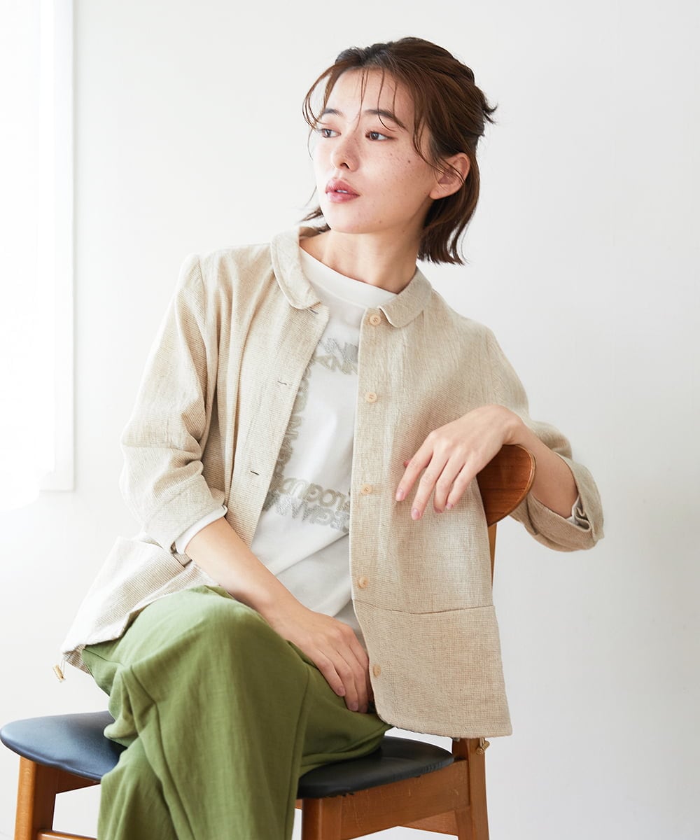 NHBGF88360 GIANNI LO GIUDICE(小さいサイズ) 千鳥格子柄リネンコットンブラウス