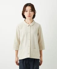 NHBGF88360 GIANNI LO GIUDICE(小さいサイズ)(メゾン ドゥ サンク) 千鳥格子柄リネンコットンブラウス ベージュ