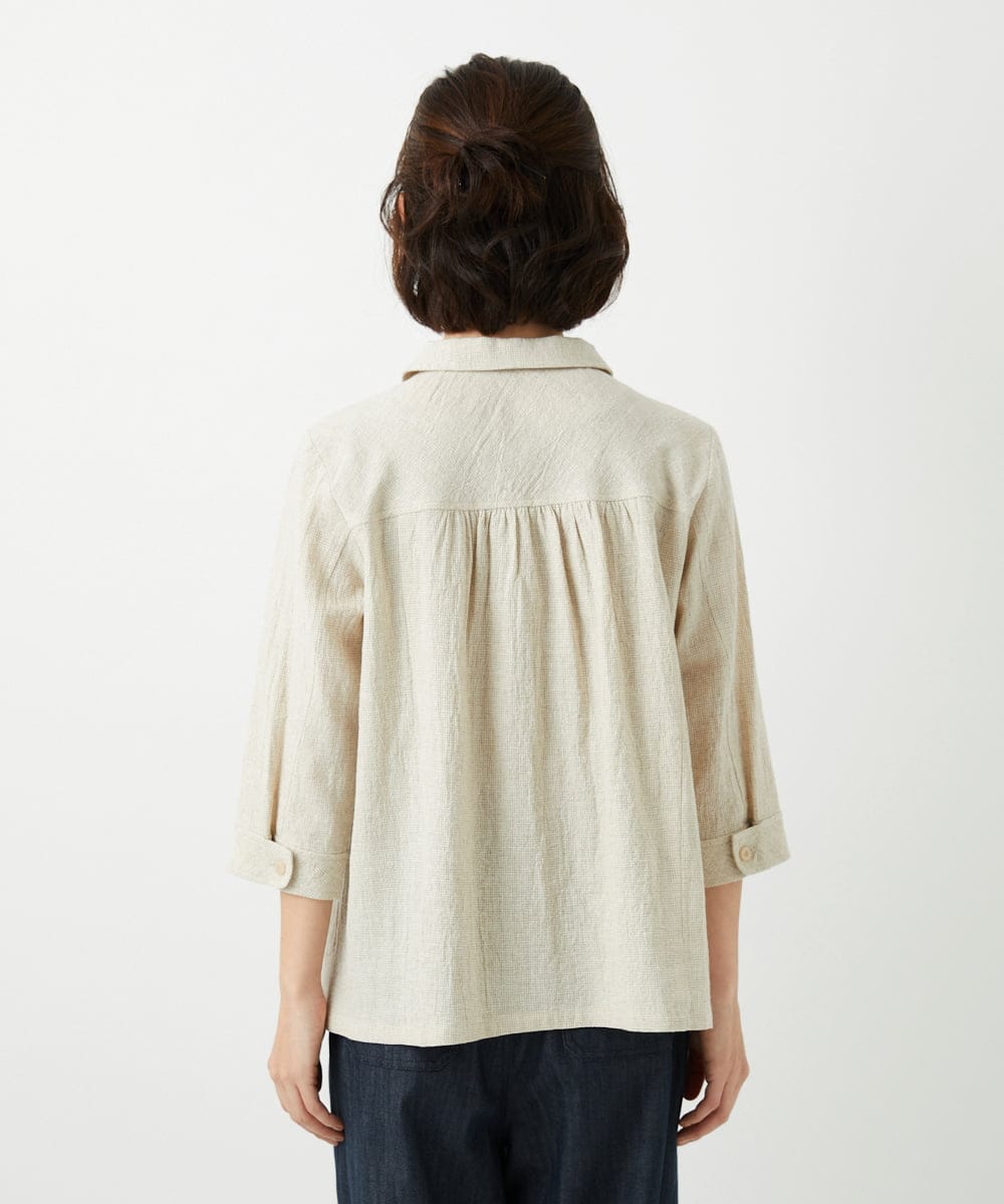 NHBGF88360 GIANNI LO GIUDICE(小さいサイズ)(メゾン ドゥ サンク) 千鳥格子柄リネンコットンブラウス ベージュ