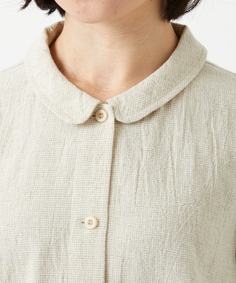 NHBGF88360 GIANNI LO GIUDICE(小さいサイズ)(メゾン ドゥ サンク) 千鳥格子柄リネンコットンブラウス ベージュ