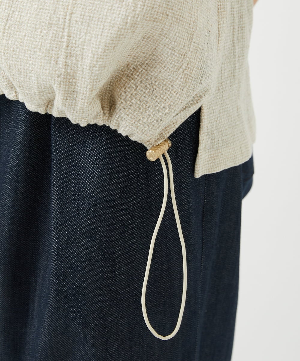 NHBGF88360 GIANNI LO GIUDICE(小さいサイズ)(メゾン ドゥ サンク) 千鳥格子柄リネンコットンブラウス ベージュ