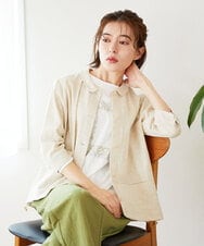 NHBGF88360 GIANNI LO GIUDICE(小さいサイズ)(メゾン ドゥ サンク) 千鳥格子柄リネンコットンブラウス ベージュ