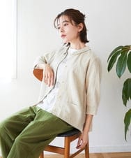 NHBGF88360 GIANNI LO GIUDICE(小さいサイズ)(メゾン ドゥ サンク) 千鳥格子柄リネンコットンブラウス ベージュ