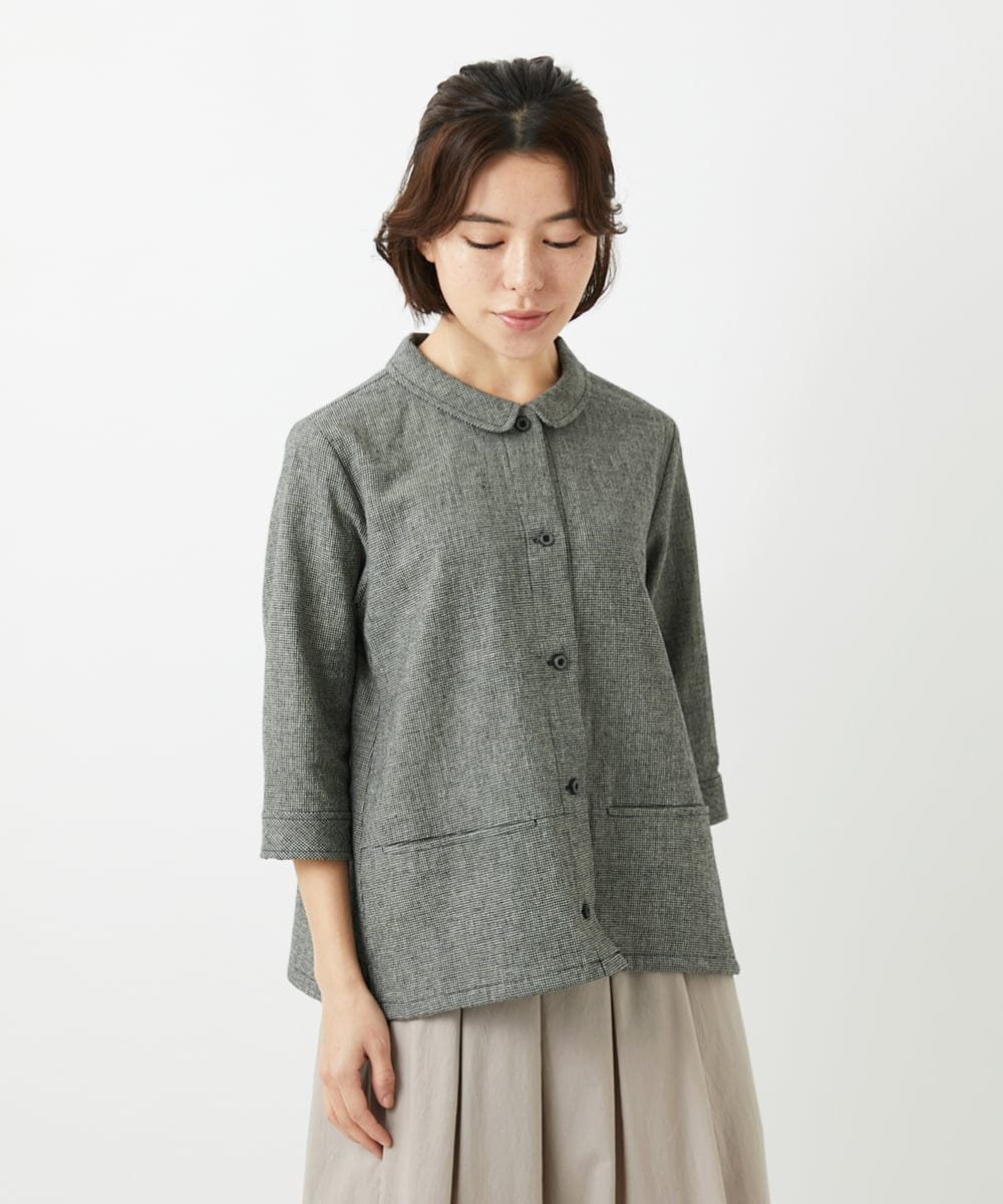 NHBGF88360 GIANNI LO GIUDICE(小さいサイズ)(メゾン ドゥ サンク) 千鳥格子柄リネンコットンブラウス ベージュ