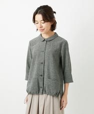 NHBGF88360 GIANNI LO GIUDICE(小さいサイズ)(メゾン ドゥ サンク) 千鳥格子柄リネンコットンブラウス ベージュ