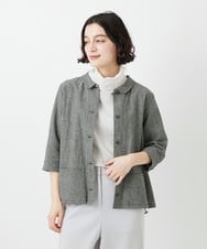 NHBGF88360 GIANNI LO GIUDICE(小さいサイズ)(メゾン ドゥ サンク) 千鳥格子柄リネンコットンブラウス ベージュ