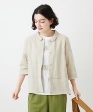 NHBGF88360 GIANNI LO GIUDICE(小さいサイズ)(メゾン ドゥ サンク) 千鳥格子柄リネンコットンブラウス ベージュ