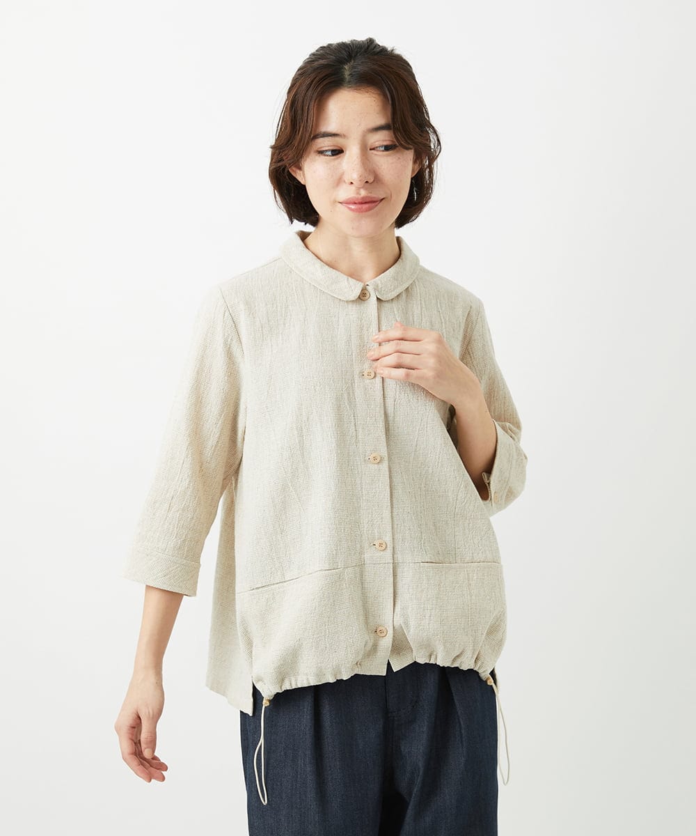 NHBGF88360 GIANNI LO GIUDICE(小さいサイズ)(メゾン ドゥ サンク) 千鳥格子柄リネンコットンブラウス ベージュ