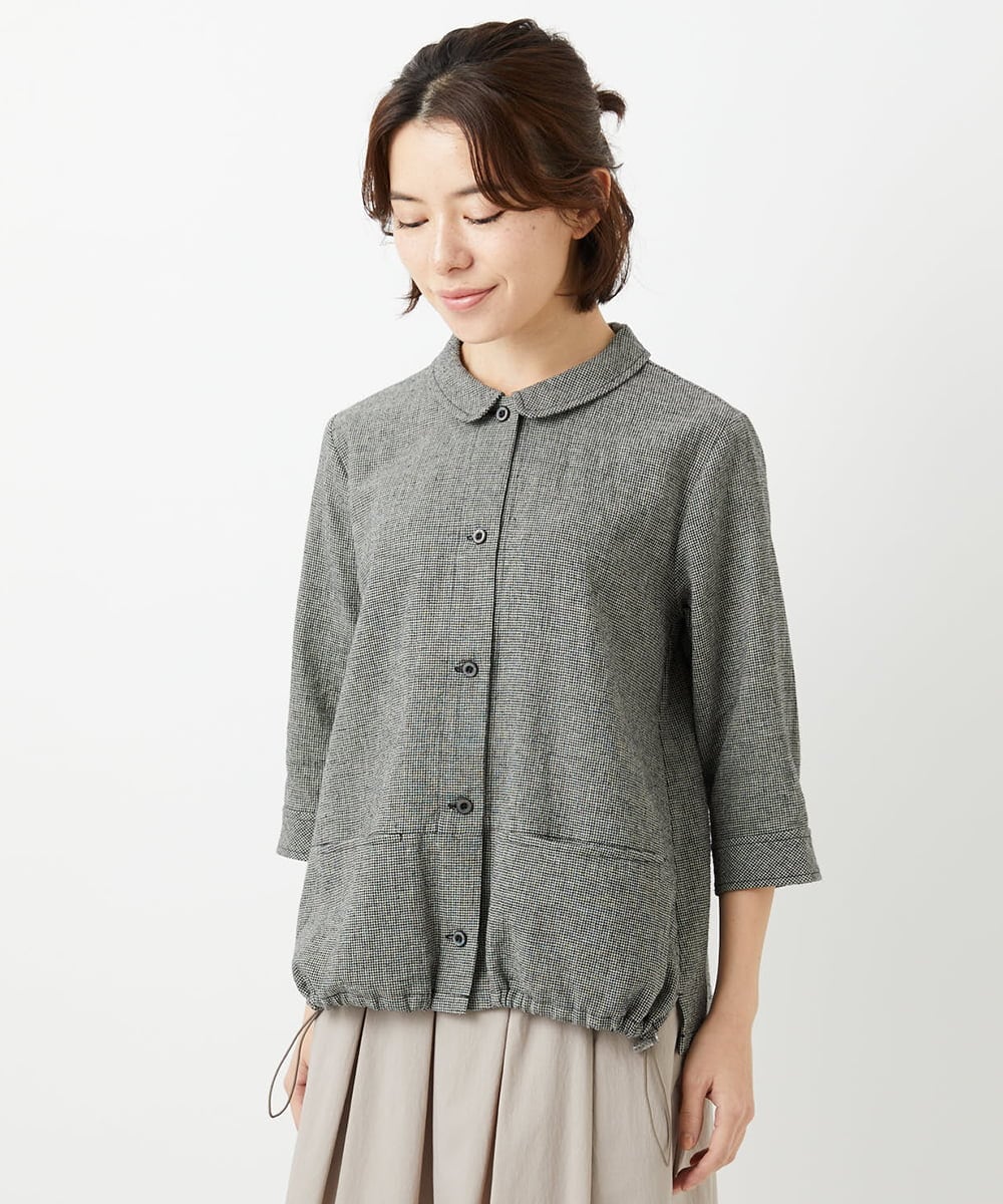 NHBGF88360 GIANNI LO GIUDICE(小さいサイズ)(メゾン ドゥ サンク) 千鳥格子柄リネンコットンブラウス ダークグレー