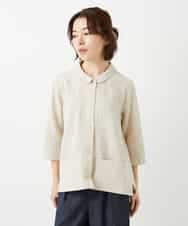 NHBGF88360 GIANNI LO GIUDICE(小さいサイズ)(メゾン ドゥ サンク) 千鳥格子柄リネンコットンブラウス ベージュ