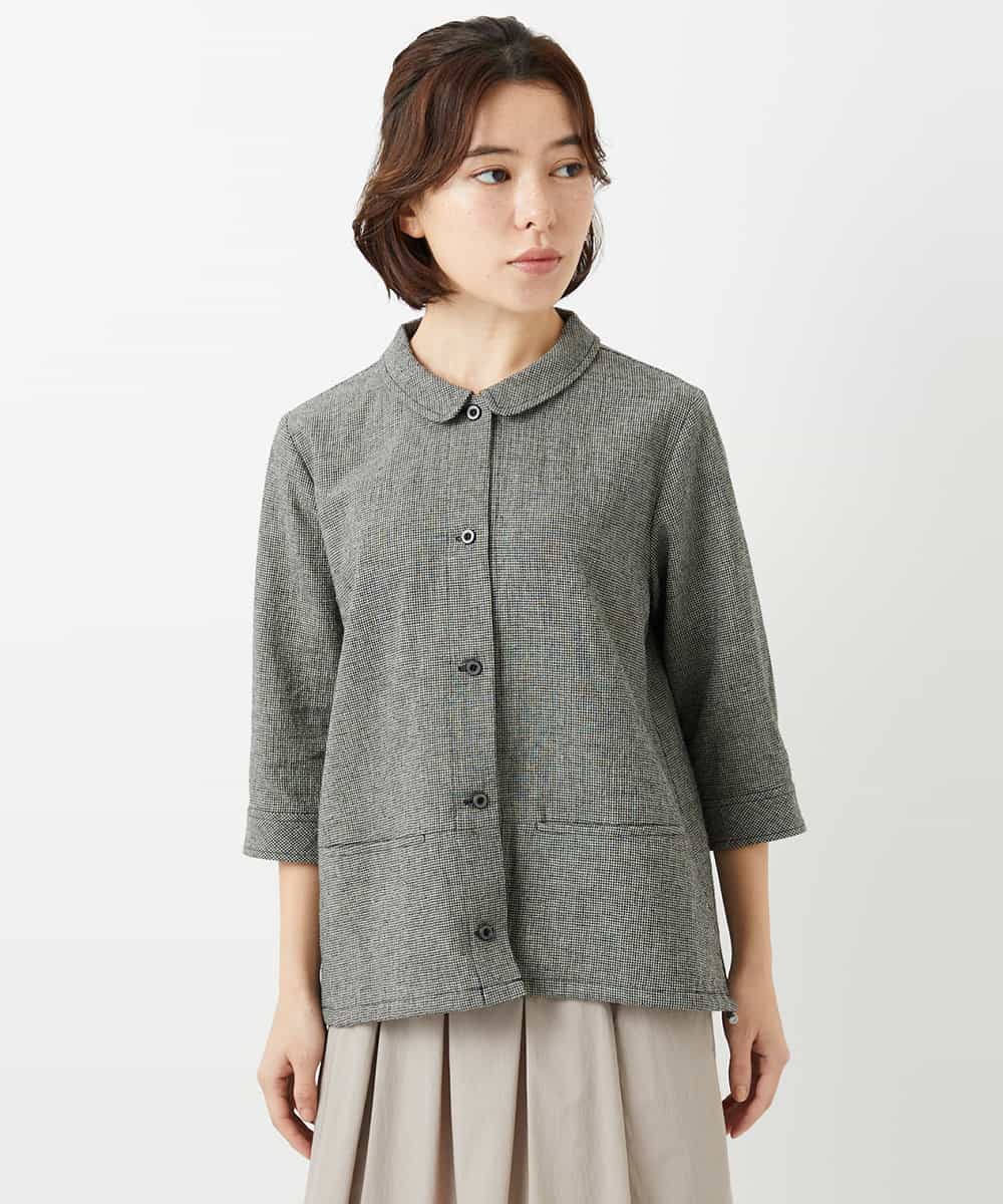 NHBGF88360 GIANNI LO GIUDICE(小さいサイズ)(メゾン ドゥ サンク) 千鳥格子柄リネンコットンブラウス ベージュ