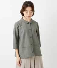 NHBGF88360 GIANNI LO GIUDICE(小さいサイズ)(メゾン ドゥ サンク) 千鳥格子柄リネンコットンブラウス ベージュ