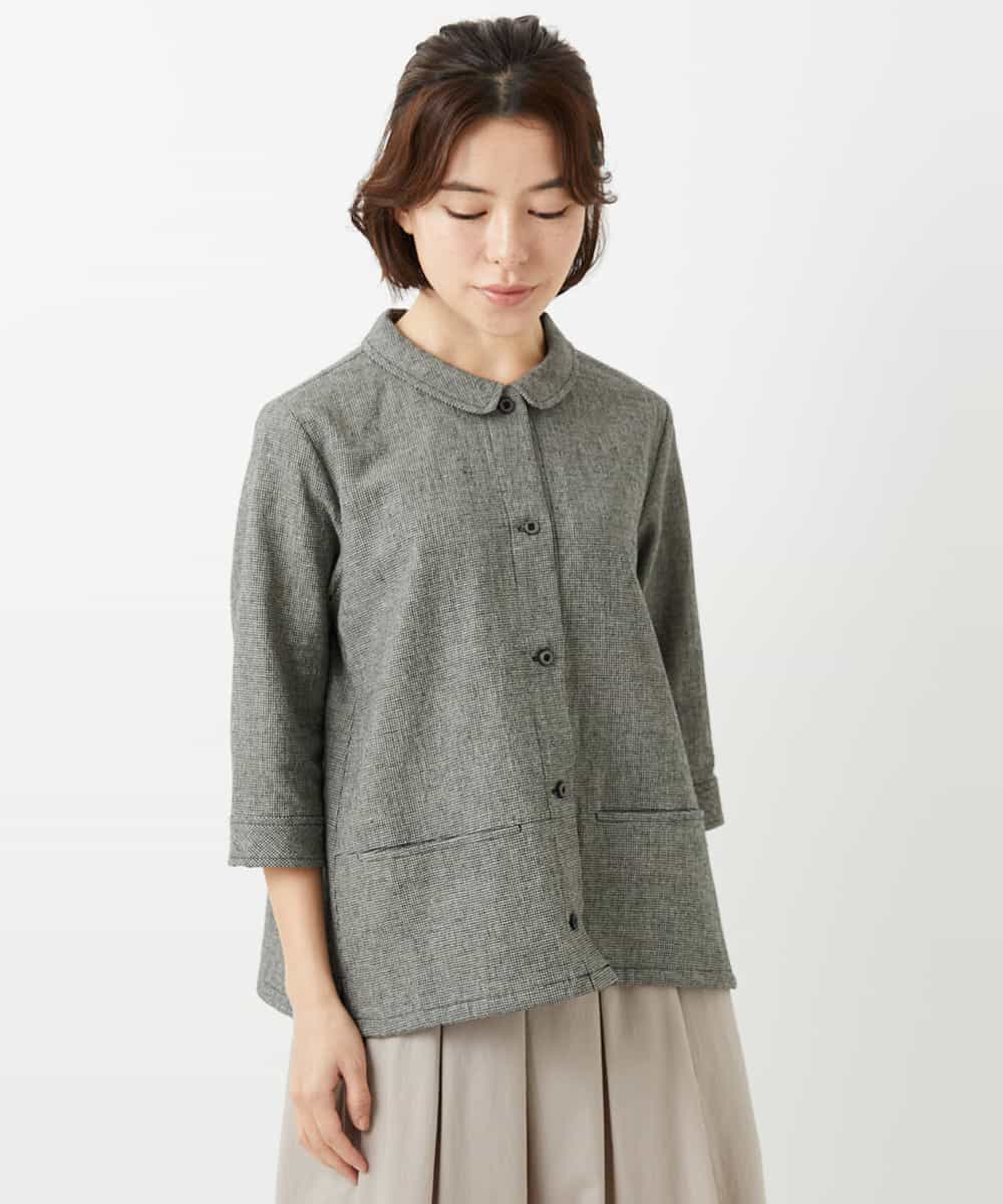 NHBGF88360 GIANNI LO GIUDICE(小さいサイズ)(メゾン ドゥ サンク) 千鳥格子柄リネンコットンブラウス ベージュ