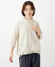 NHBGF88360 GIANNI LO GIUDICE(小さいサイズ)(メゾン ドゥ サンク) 千鳥格子柄リネンコットンブラウス ベージュ