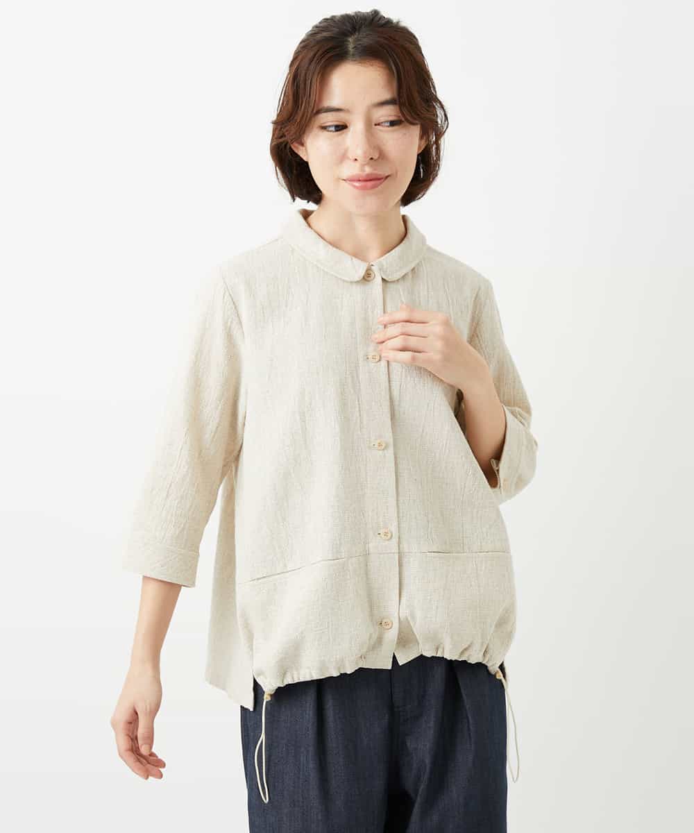 NHBGF88360 GIANNI LO GIUDICE(小さいサイズ)(メゾン ドゥ サンク) 千鳥格子柄リネンコットンブラウス ベージュ