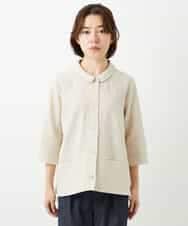 NHBGF88360 GIANNI LO GIUDICE(小さいサイズ)(メゾン ドゥ サンク) 千鳥格子柄リネンコットンブラウス ベージュ