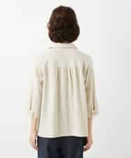 NHBGF88360 GIANNI LO GIUDICE(小さいサイズ)(メゾン ドゥ サンク) 千鳥格子柄リネンコットンブラウス ベージュ