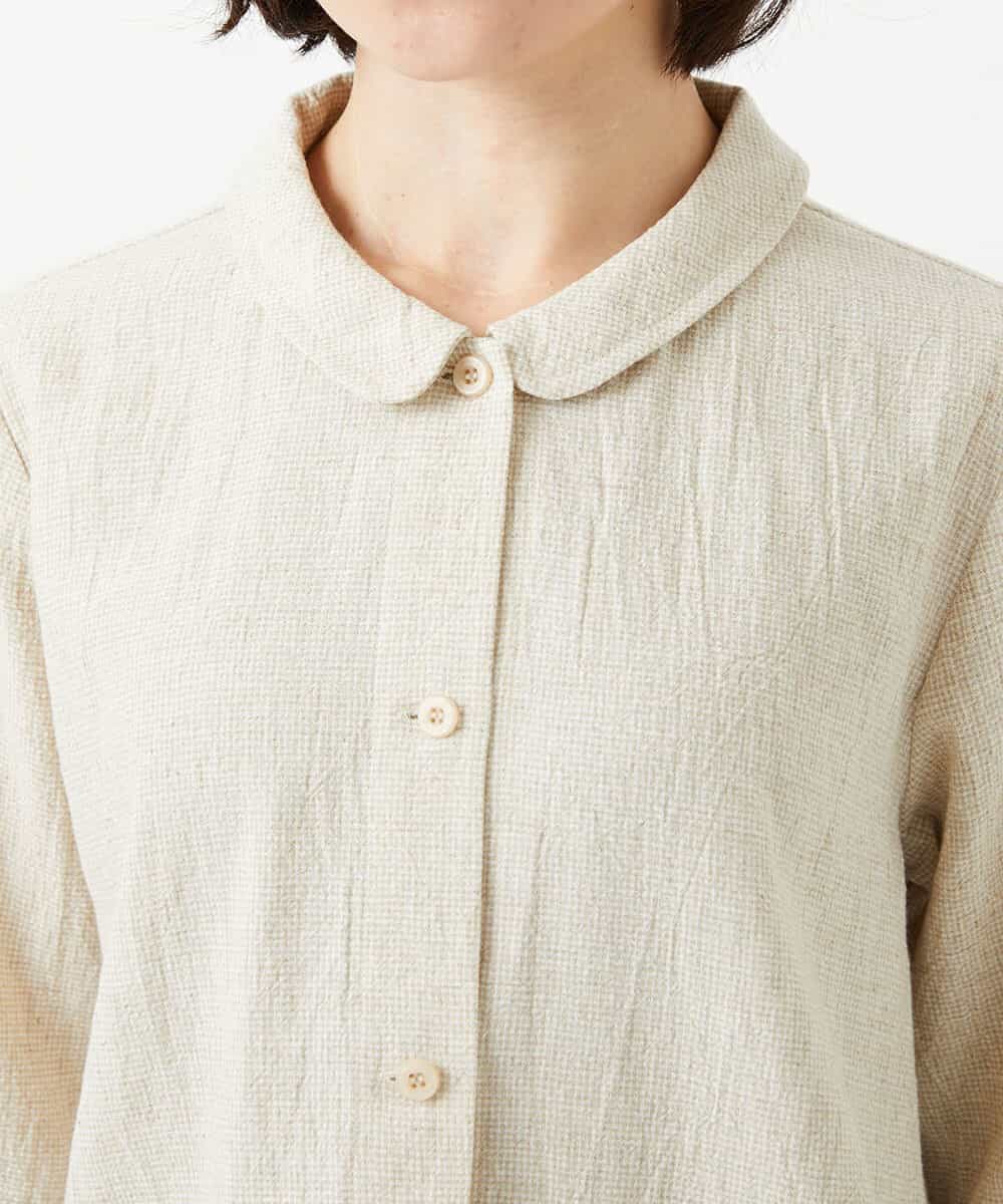 NHBGF88360 GIANNI LO GIUDICE(小さいサイズ)(メゾン ドゥ サンク) 千鳥格子柄リネンコットンブラウス ベージュ