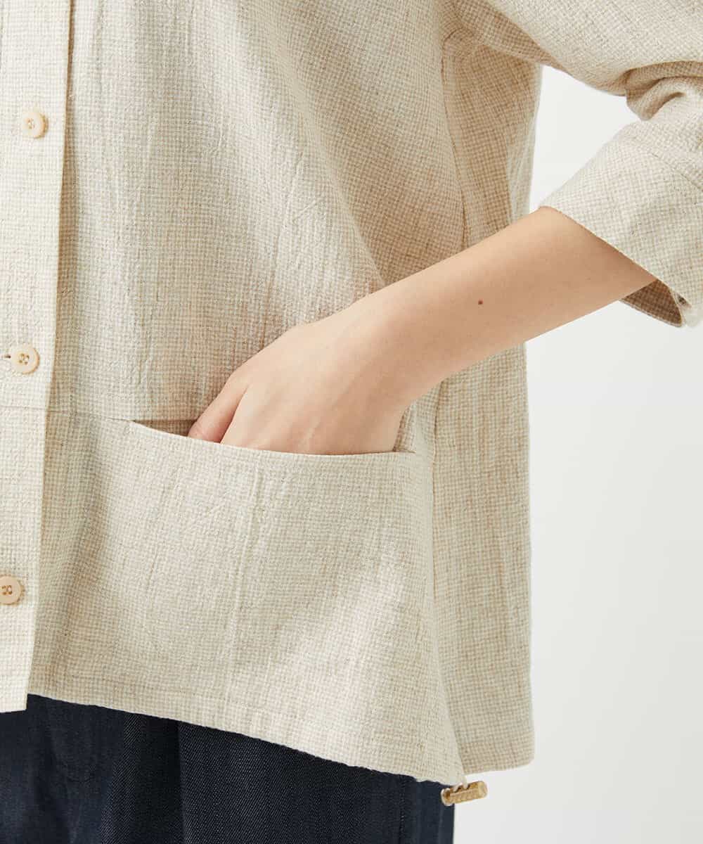 NHBGF88360 GIANNI LO GIUDICE(小さいサイズ)(メゾン ドゥ サンク) 千鳥格子柄リネンコットンブラウス ベージュ