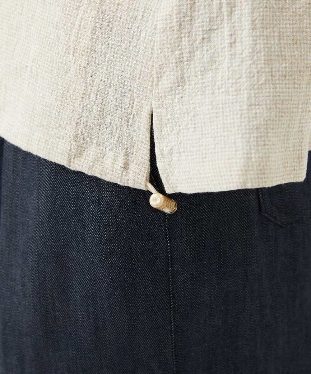 NHBGF88360 GIANNI LO GIUDICE(小さいサイズ)(メゾン ドゥ サンク) 千鳥格子柄リネンコットンブラウス ベージュ