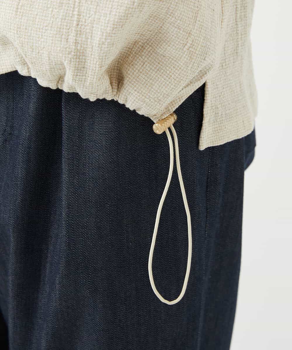 NHBGF88360 GIANNI LO GIUDICE(小さいサイズ)(メゾン ドゥ サンク) 千鳥格子柄リネンコットンブラウス ベージュ