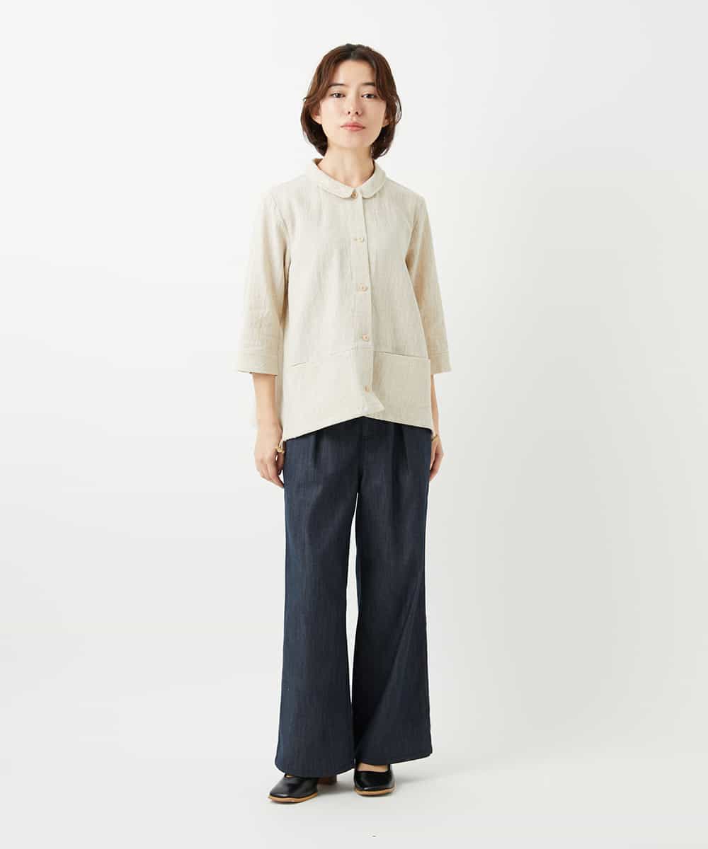 NHBGF88360 GIANNI LO GIUDICE(小さいサイズ)(メゾン ドゥ サンク) 千鳥格子柄リネンコットンブラウス ベージュ