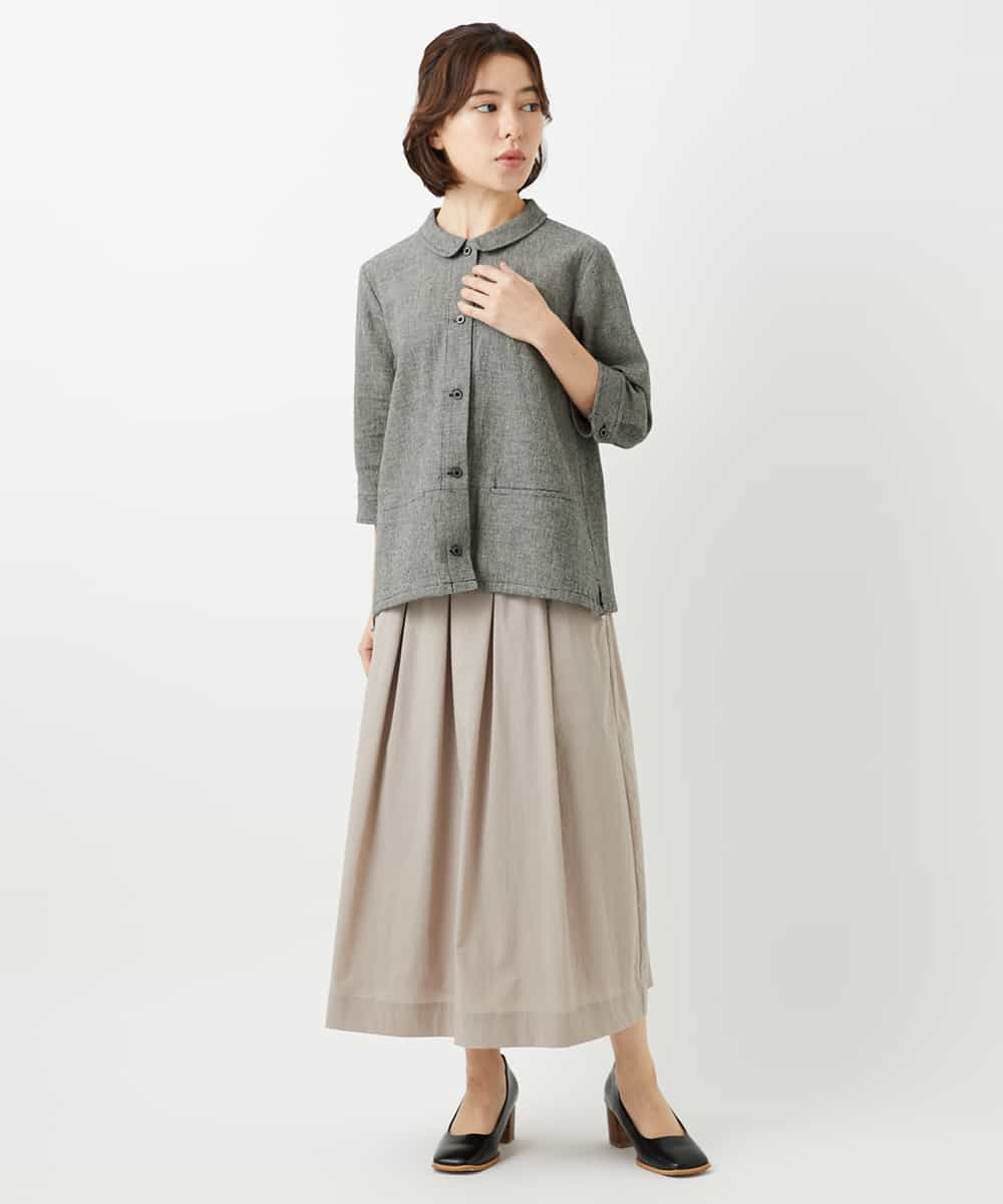 NHBGF88360 GIANNI LO GIUDICE(小さいサイズ)(メゾン ドゥ サンク) 千鳥格子柄リネンコットンブラウス ベージュ