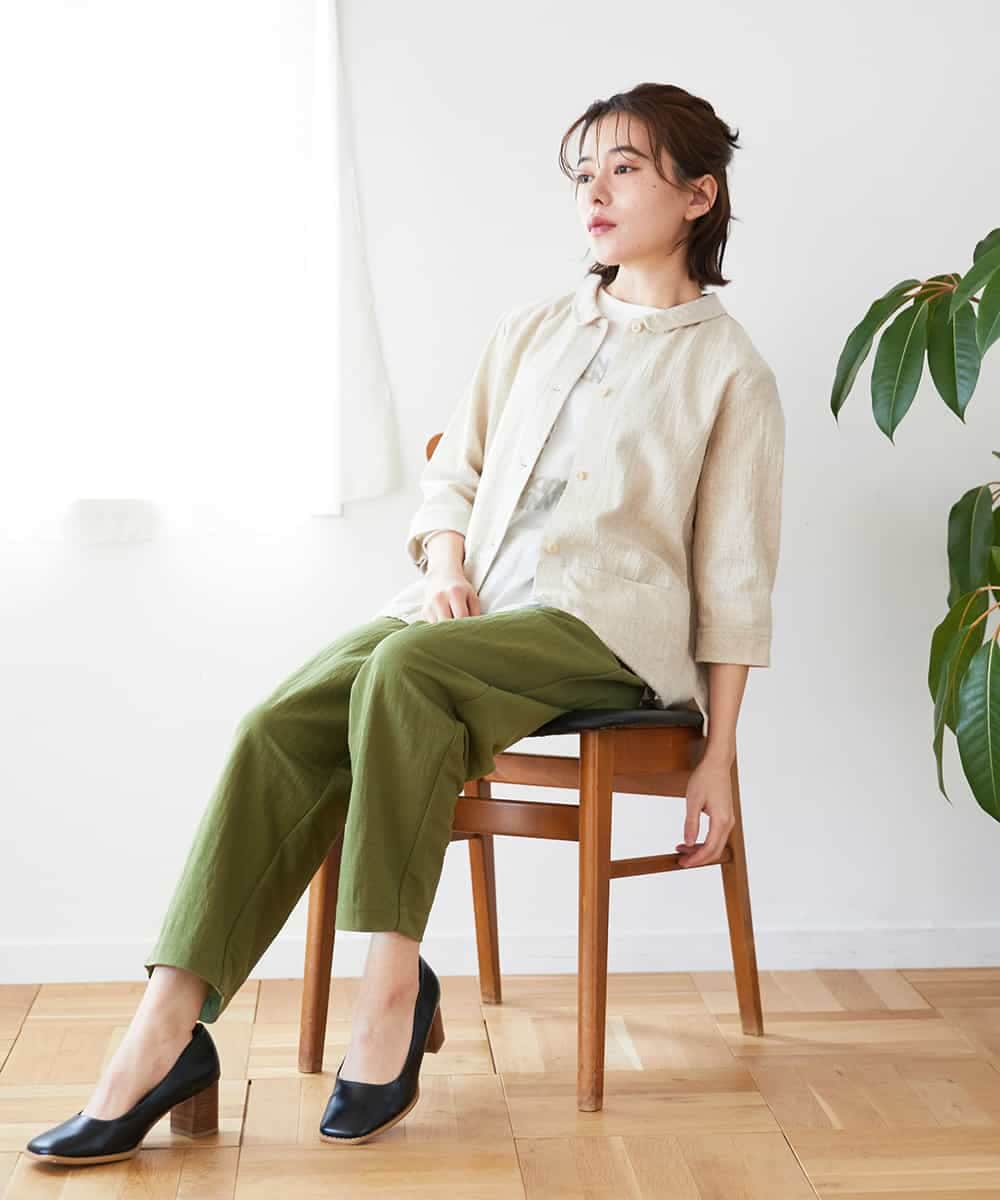 NHBGF88360 GIANNI LO GIUDICE(小さいサイズ)(メゾン ドゥ サンク) 千鳥格子柄リネンコットンブラウス ベージュ