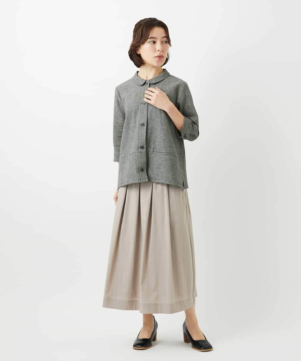 NHBGF88360 GIANNI LO GIUDICE(小さいサイズ)(メゾン ドゥ サンク) 千鳥格子柄リネンコットンブラウス ベージュ