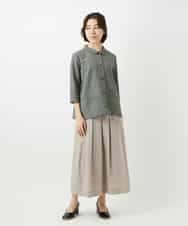 NHBGF88360 GIANNI LO GIUDICE(小さいサイズ)(メゾン ドゥ サンク) 千鳥格子柄リネンコットンブラウス ベージュ